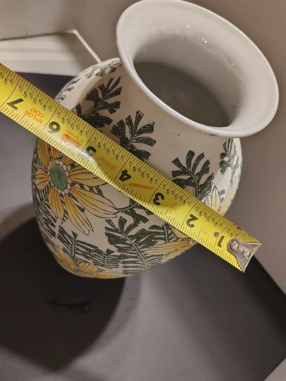Pier 1 Textured Floral Ceramic Vase in Yellow and Green